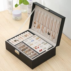 jewelry storage organizer, double-layer wooden jewelry box with pu leather, ring box jewelry packaging & makeup case