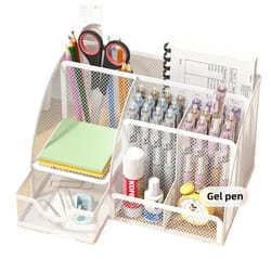 desk stationery organizer, metal pen holder, storage box, pencil file rack, office divided container
