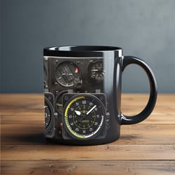 dad birthday gift, spaceship combat aircraft instrument panel coffee mug, black ceramic mug, father tea cup