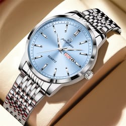 stainless steel men watch luxury waterproof luminous, date week casual quartz men watches