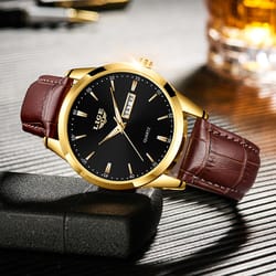 leather men's quartz wristwatch, business man watch waterproof luminous, auto date week men watches for fashion