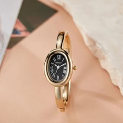 luxury elegant women's quartz watch, fashionable roman numeral bracelet watch, waterproof oval design