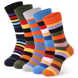 fun dress socks for men, colorful striped combed cotton novelty socks, cool & breathable casual socks pack
