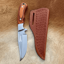 custom handmade d2 steel hunting knife | 9" mirror-polished blade with pakka wood handle + leather sheath | outdoor surv