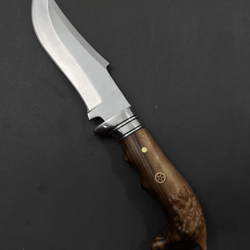 personalized wolf head hunting knife | 10 stainless steel blade + walnut handle & leather sheath | custom outdoor gift