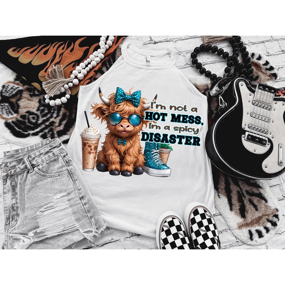 Cute Highland Cow Sticking Out Tongue Png, Im Not A Mess, Leopard Bow Cow,, PNG, Highland Cow t-shirt design, Funny Png, Positive 1.jpg