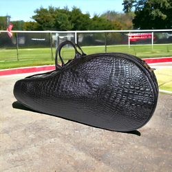 Luxury Wild Black Crocodile Print Leather Tennis Bag, Holds 2 Rackets, Elegant & Stylish Handmade Racquet Case