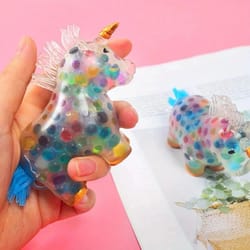 unicorn stress balls, squeeze toy for anxiety relief & sensory play with colorful gel water beads