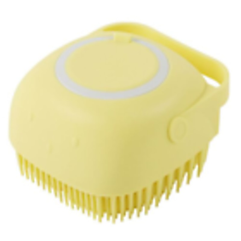 Pet Dog Cat Massage Brush Shampoo Dispenser Yellow