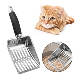 metal cat litter shovel with long handle, durable sand cleaning scoop for dog & cat waste