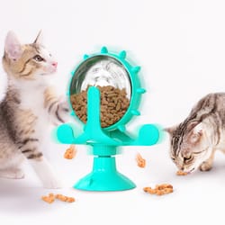interactive treat dispensing toy for cats & small dogs, slow feeder iq puzzle with rotatable wheel mental stimulation