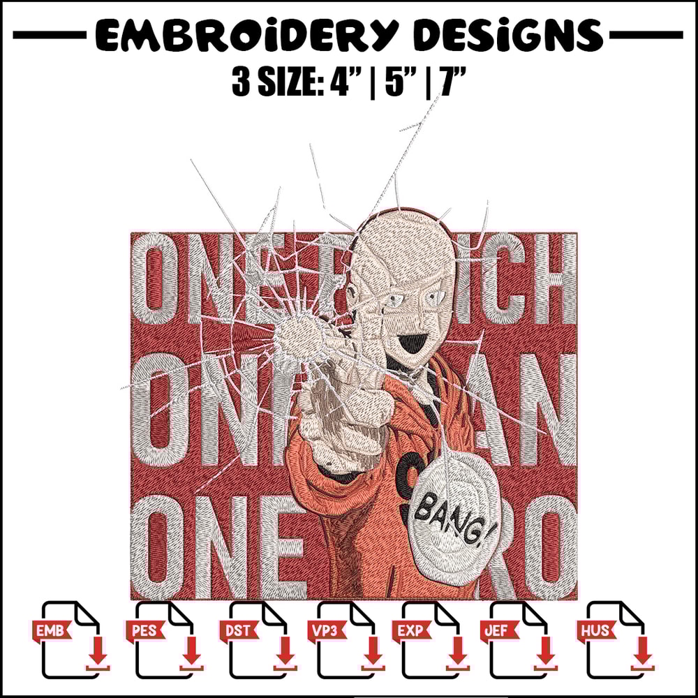 Saitama design Embroidery Design, One punch man Embroidery, Embroidery File, Anime Embroidery, Anime shirt.jpg