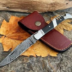 north american knives handmade damascus steel knife with corkscrew – multi-functional blade for camping & outdoors nakt