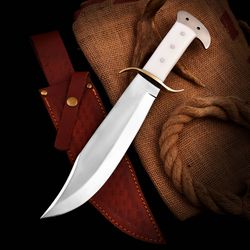 NAKT Premier Handcrafted Bowie Knife–Full Tang Design, Hunting, Camping & Survival, White Handle.