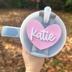 personalized heart stanley topper | custom stanley topper | personalized topper | stanley nameplate | heart | tumbler ac