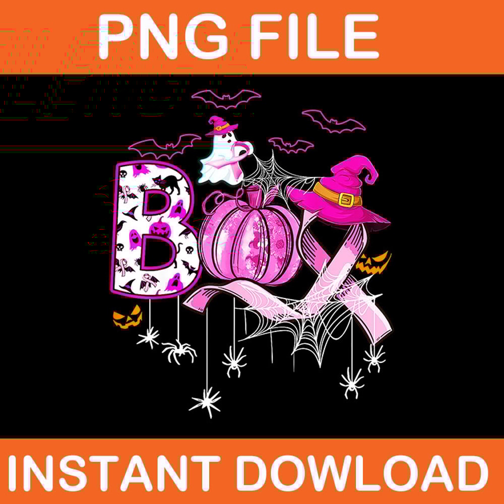 Boo Halloween Pumpkin Pink Ribbon Witch Breast Cancer PNG 0