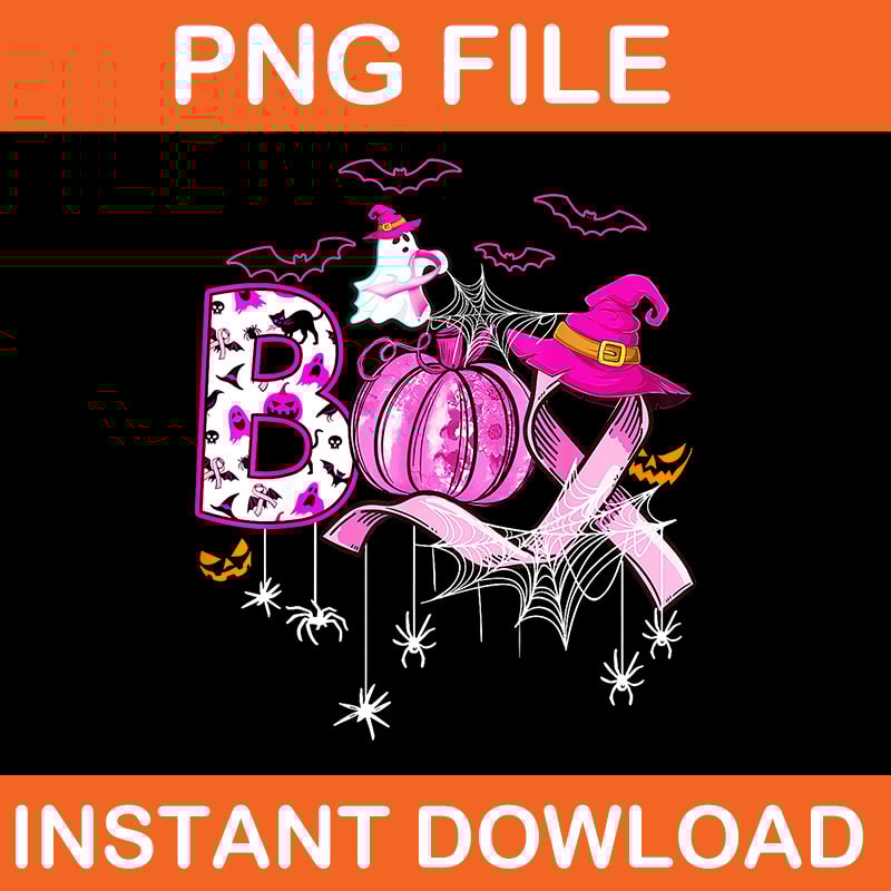 Boo Halloween Pumpkin Pink Ribbon Witch Breast Cancer PNG 0