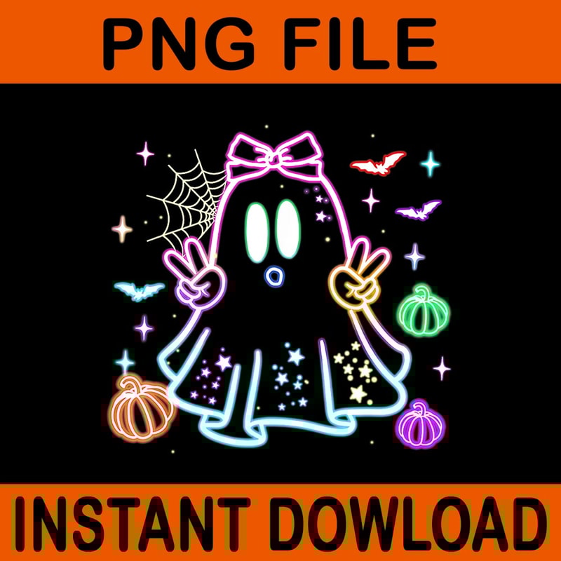 Neon Boo Ghost Halloween Spooky Season PNG 0