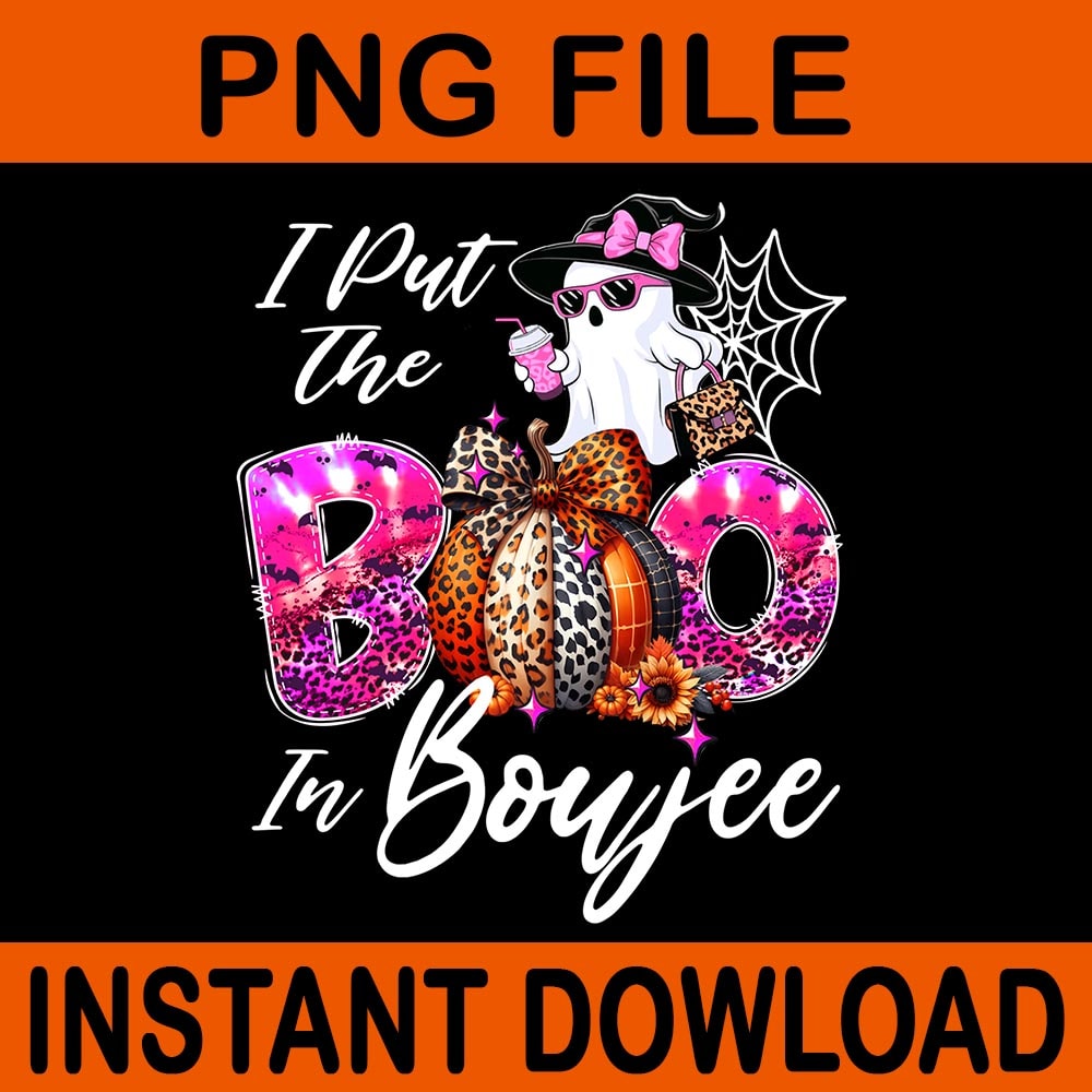 I Put The Boo In Boujee Leopard Ghost Halloween PNG 0