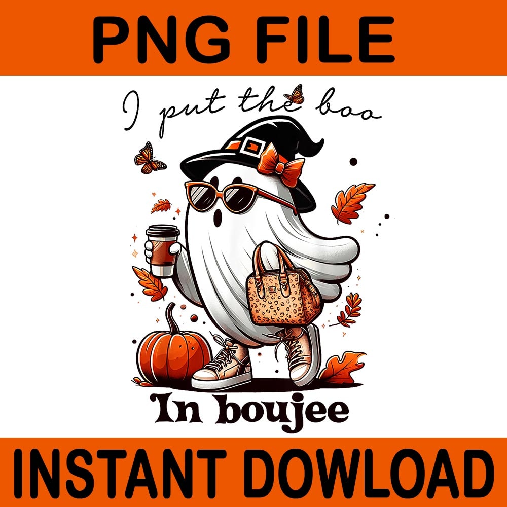 I Put The Boo In Boujee Leopard Ghost Halloween PNG 2