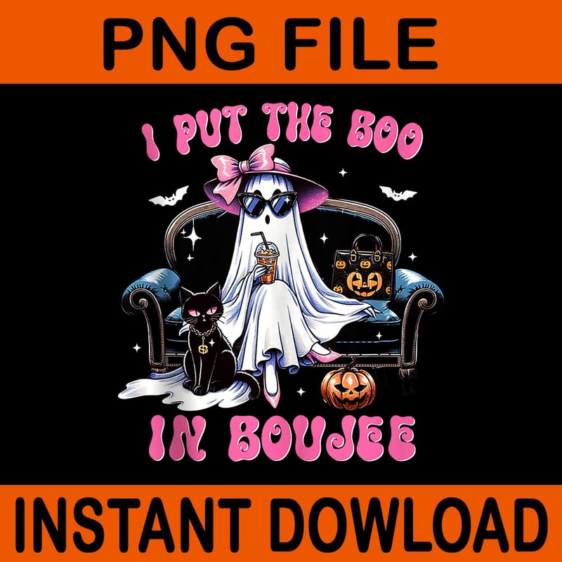 I Put The Boo In Boujee Leopard Ghost Halloween PNG 5