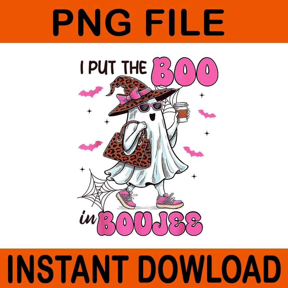 I Put The Boo In Boujee Leopard Ghost Halloween PNG 7
