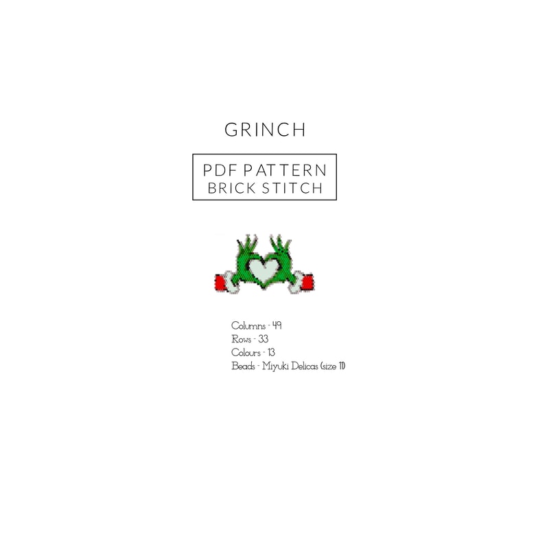 Grinch Bead Pattern Brick Stitch Pattern For Miyuki Delicas 110 Fun Grinch Hand 79 0