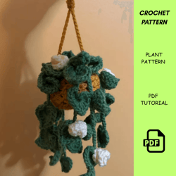 car hanging plant crochet pattern – pdf digital download – mini crochet hanging basket for car mirror or home – beginner