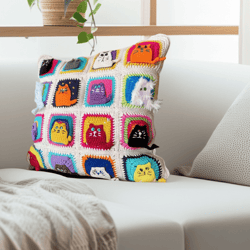 many cats square – crochet pattern pdf (english) – cat granny square afghan block – fun crochet motif for blankets & pil