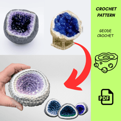 geode crochet pattern – digital pdf – crystal rock amigurumi in 3 sizes – low/no sew pattern with step-by-step photos