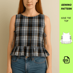 lila ruffle tie top sewing pattern – pdf digital download – bow tank sewing pattern – sizes xxs–xxxl – diy blouse