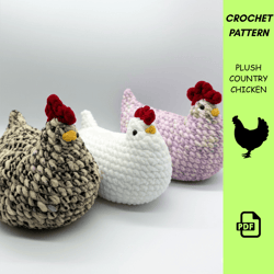 original plush country chicken crochet pattern – beginner-friendly amigurumi hen – soft farmhouse decor – digital pdf do