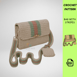 crochet bag pattern with stripes – handmade crossbody purse pdf – easy crochet pattern – diy crochet handbag