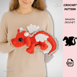 dragon crochet pattern pdf – linus the dragon amigurumi plushie, fantasy toy pattern, english & german, beginner friendl