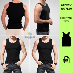mens tank top, t shirt long sleeve sewing pattern 3 in 1 digital pdf, sizes m xxxl