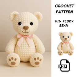 big teddy bear crochet pattern pdf | oversized amigurumi plush | diy chunky crochet toy tutorial | crochet pattern downl