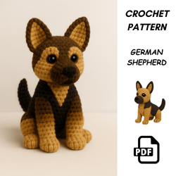 german shepherd crochet pattern pdf | amigurumi dog plush | diy crochet toy tutorial | crochet pattern download
