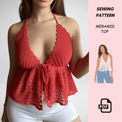 crochet halter top pattern pdf, summer crop top diy, festival crochet top pattern, made to measure, advanced beginner, i