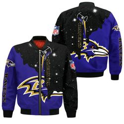 Baltimore Ravens Bomber Jackets Galaxy Custom Name, Baltimore Ravens Bomber Jackets, NFL Bomber Jackets
