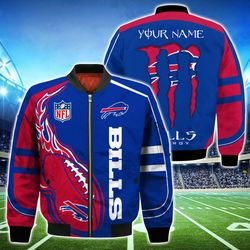 Buffalo Bills Bomber Jackets Monster Energy Custom Name, Buffalo Bills Bomber Jackets, NFL Bomber Jackets