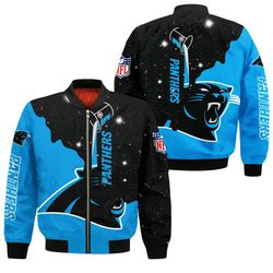 Carolina Panthers Bomber Jackets Galaxy Custom Name, Carolina Panthers Bomber Jackets, NFL Bomber Jackets