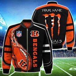 Cincinnati Bengals Bomber Jackets Monster Energy Custom Name, Cincinnati Bengals Bomber Jackets, NFL Bomber Jackets