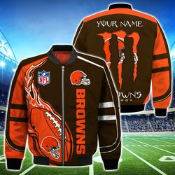 Cleveland Browns Bomber Jackets Monster Energy Custom Name, Cleveland Browns Bomber Jackets, NFL Bomber Jackets