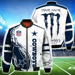Dallas Cowboys Jacket Monster Energy Custom Name, Dallas Cowboys Bomber Jackets, NFL Bomber Jackets