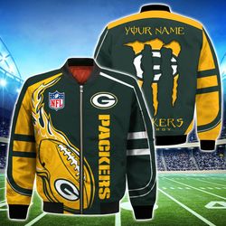 Green Bay Packers Bomber Jackets Monster Energy Custom Name, Green Bay Packers Bomber Jackets, NFL Bomber Jackets