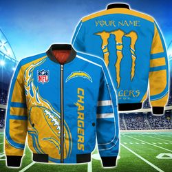 Los Angeles Chargers Bomber Jackets Monster Energy Custom Name, Los Angeles Chargers Bomber Jackets, NFL Bomber Jackets