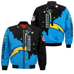 Los Angeles Chargers Bomber Jackets Galaxy Custom Name, Los Angeles Chargers Bomber Jackets, NFL Bomber Jackets