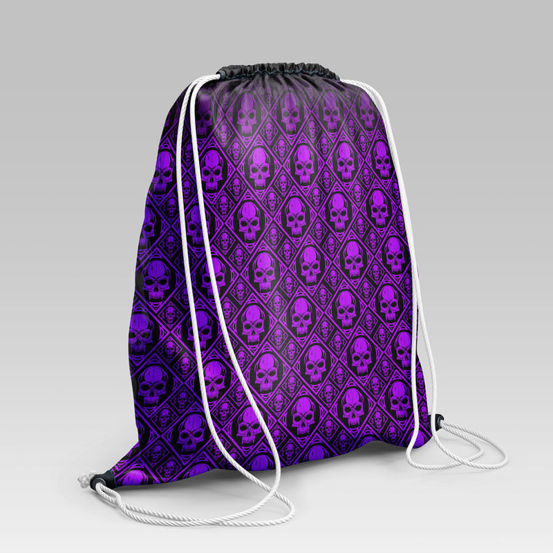 Viking Style Drawstring bag, Viking Style Gym Sack, Viking Art Skull Pattern Purple Gym Sack Drawstring bag