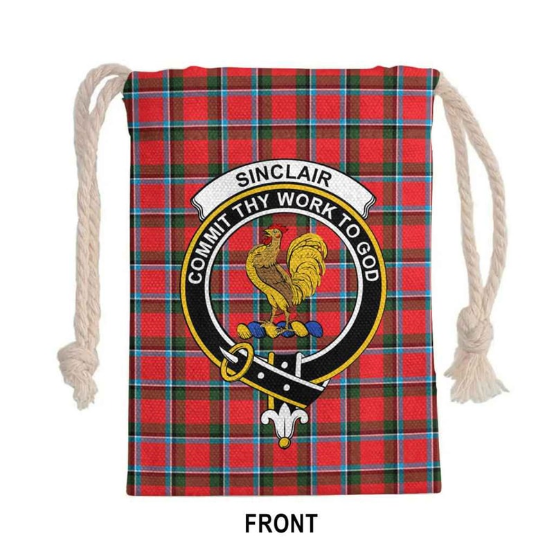 Tartan Style Drawstring bag, Tartan Style Gym Sack, Scottish Sinclair Clan Crest Tartan Gym Sack Drawstring bag