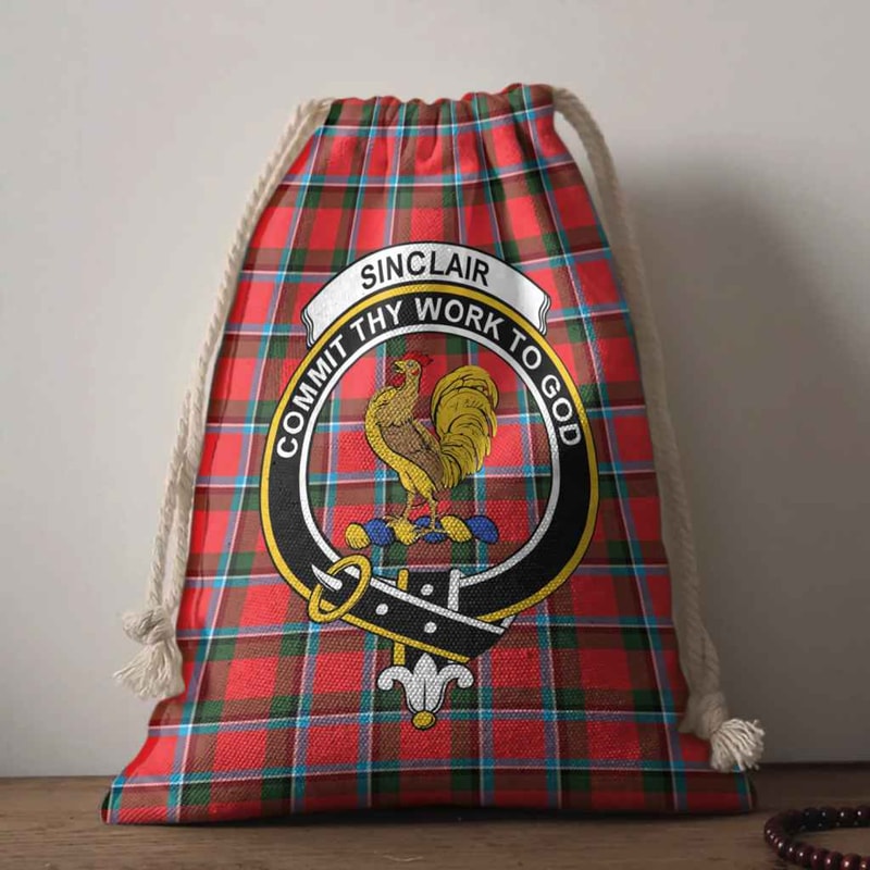 Tartan Style Drawstring bag, Tartan Style Gym Sack, Scottish Sinclair Clan Crest Tartan Gym Sack Drawstring bag